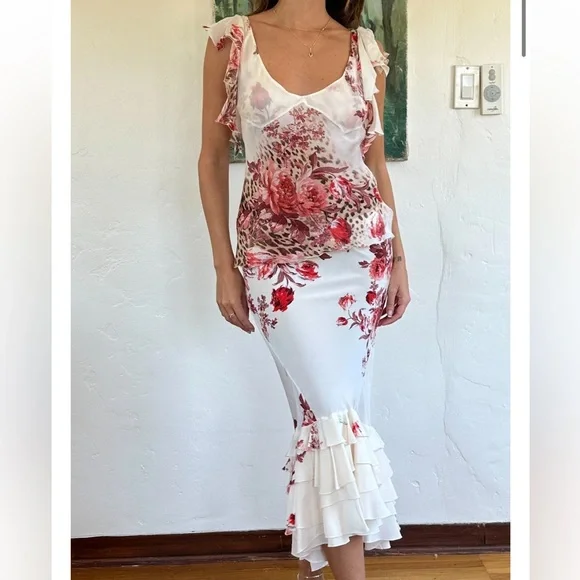 Roberto Cavalli Silk Ruffle Floral Flutter Top - Picture 3 of 14